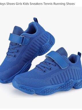 Kids Lightweight Blue Knit Sneakers with Hook-and-Loop Strap